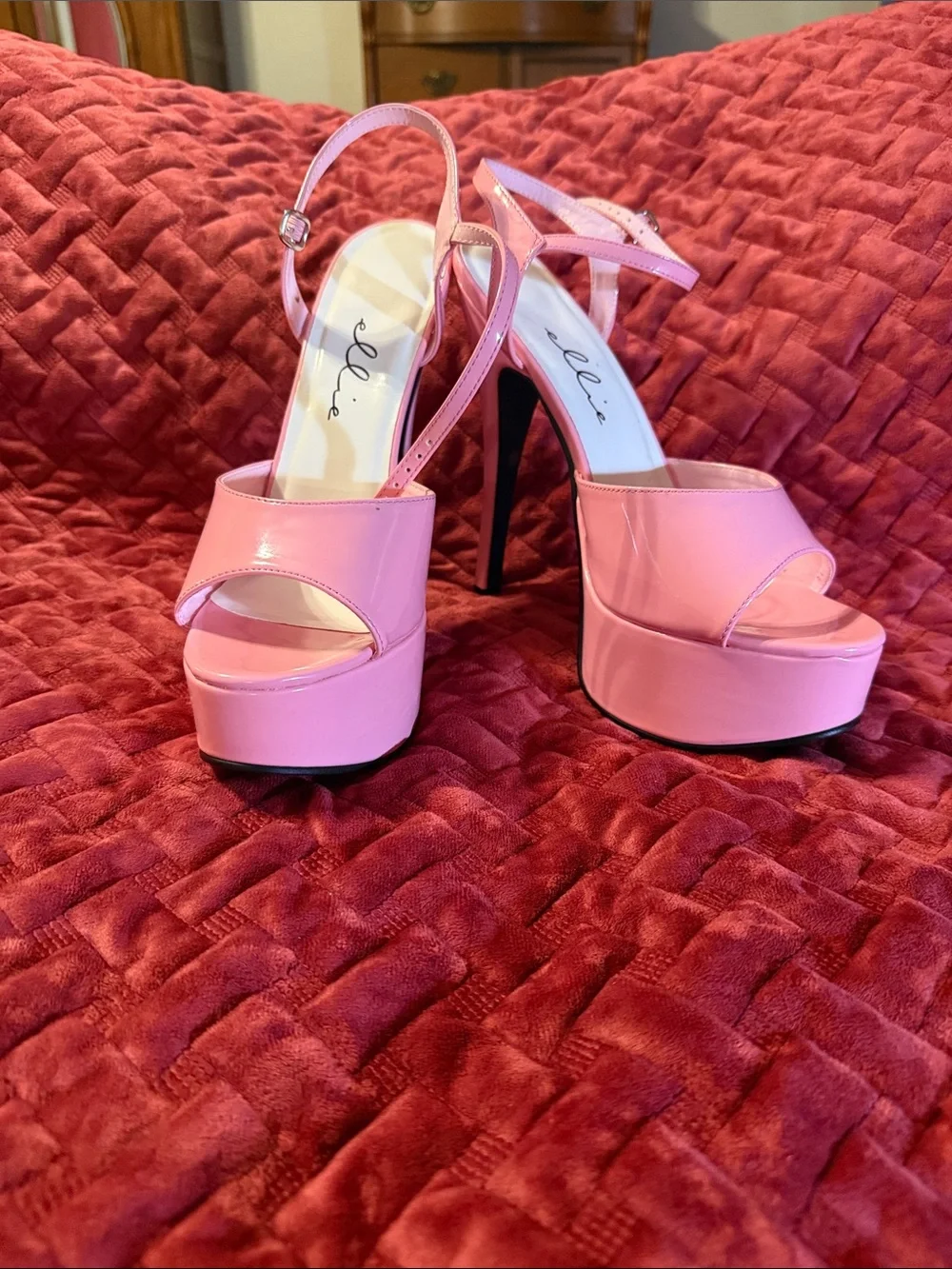 Ellie Pink Patent Platform Stiletto Sandals